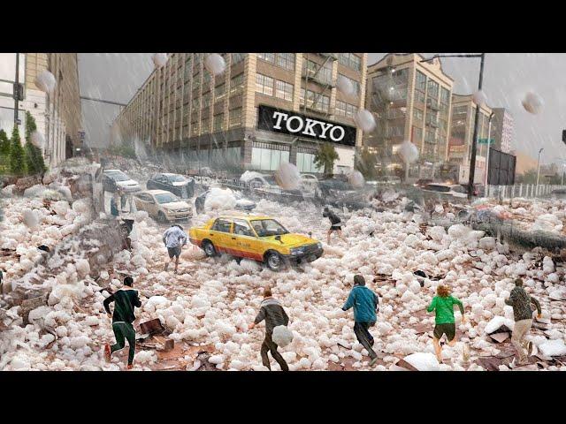 Tragedy in Tokyo! Millions of ice balls cover the city, hail and storms in Japan