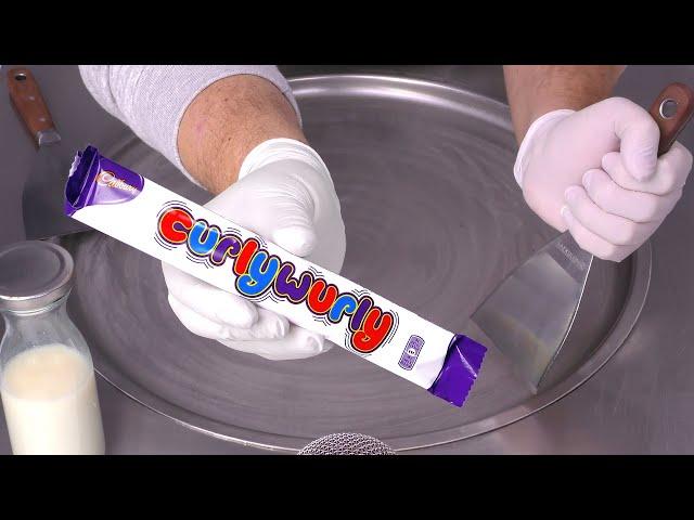 Cadbury CURLY WURLY Ice Cream Rolls with Chocolate and Caramel | silent cooking ASMR - no talking