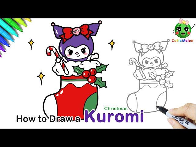 儿童简笔画圣诞酷洛米How to Draw A Cute Christmas Kuromi Stockings|Funny Christmas Arts|Easy Drawings for kids