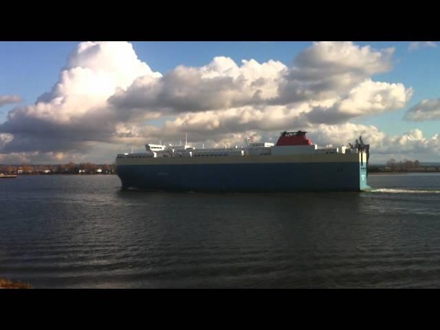 2 huge car ships pass very close