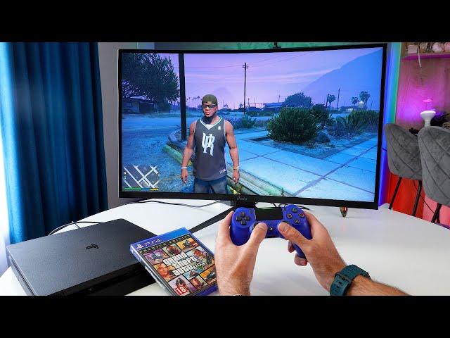 PS4 Slim On 27" Curved Gaming Monitor |GTA 5 POV Gameplay Test |