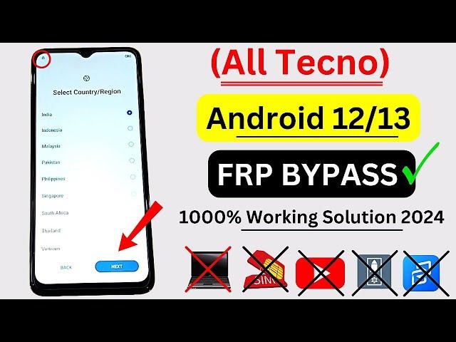 All Tecno Android 12/13 FRP Bypass Without Pc 2024 | All Tecno Google Account Bypass Remove Frp Lock