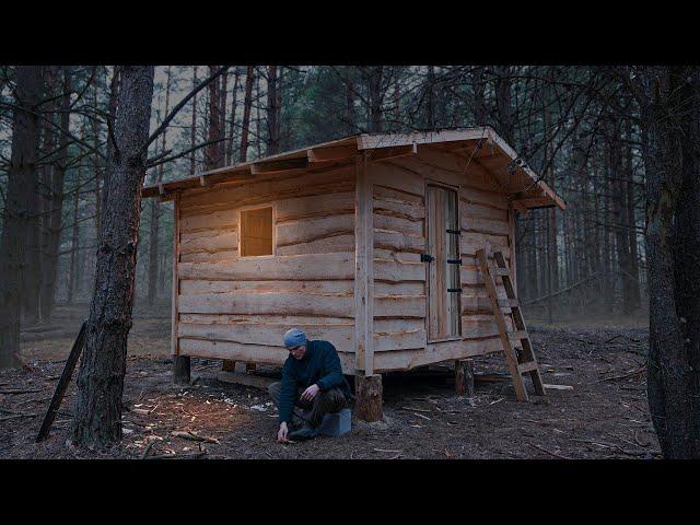 Off grid cabin building in the woods, start to finish no talking