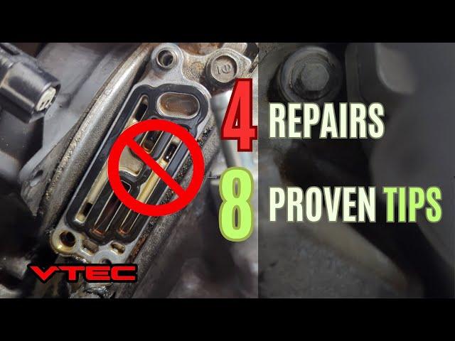 Ultimate $10 FIX of Honda VTEC Oil LEAK - FOUR Repairs to show Eight Tips