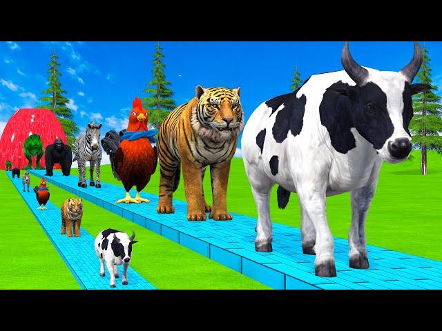 Paint & Animals Cow,Gorilla,Elephant,Lion,Tiger,Dinosaur, Fountain Crossing Transformation Cartoon