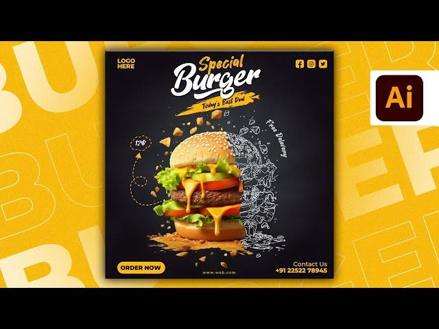 Illustrator CC Tutorial | Graphic Design |  Modern Burger Poster Design .