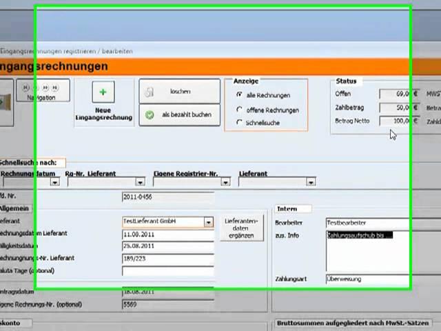 Rechnungseingangsbuch - Eingangsrechnungsbuch, Software