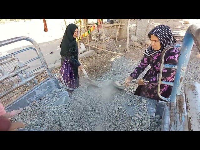 Repairing the yard of Fariba's house with mountain sand