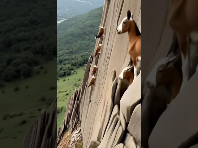 Goats Defying Gravity: A Daring Dash Down a Vertical Cliff! ️️