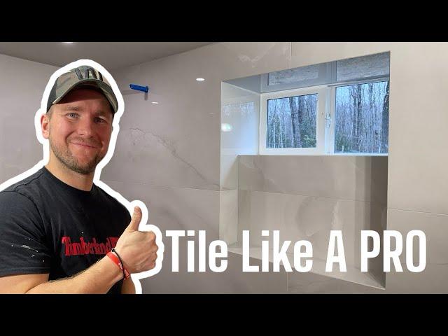 PRO Tile Tutorial! $5000 Bathroom wall.  Many Tips and Tricks. WINNI