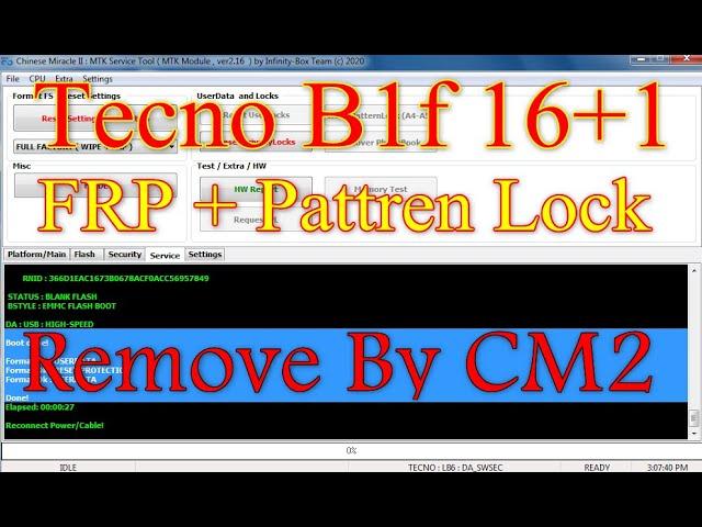 Tecno B1f FRP + Pattren Lock Remove By CM2