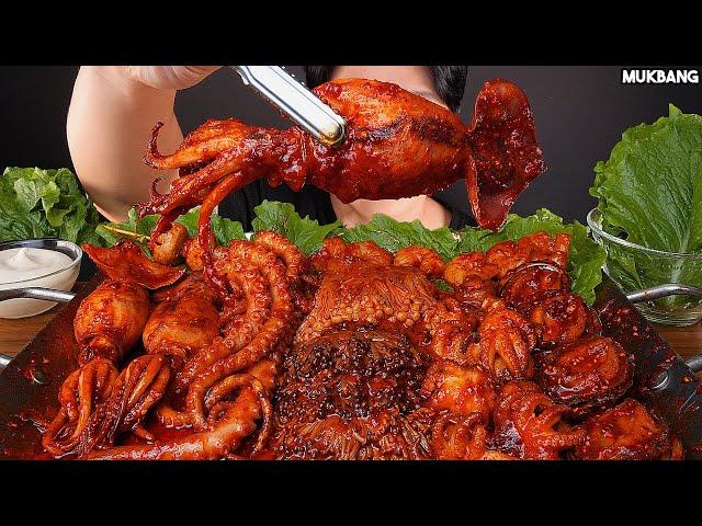 ASMR MUKBANG | SPICY SEAFOOD BOIL  SQUID OCTOPUS  SHRIMP ABALONE MUSHROOM EATING 직접 만든 버섯 해물찜 먹방!