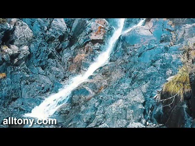 Cinematic landscape background video, sound of water and sound of waterfall