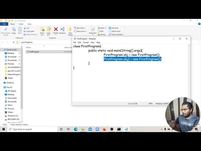 #4 [Hinglish] First Program in java | How to create Objects | Compiling and execution  in Notepad