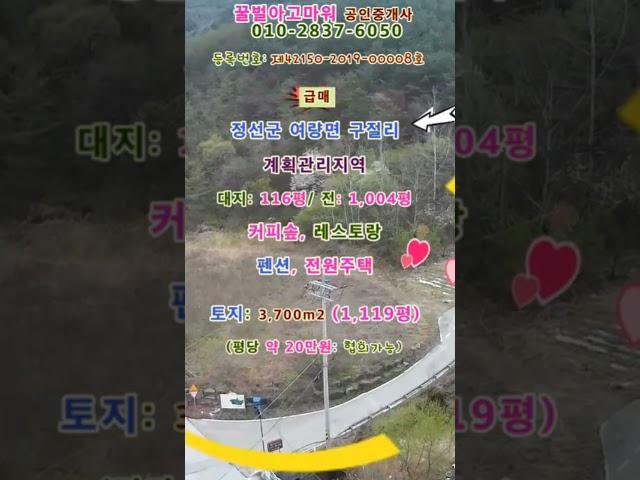 (급매) 정선군 여량면 구절리 계획관리지역 토지 1,119평