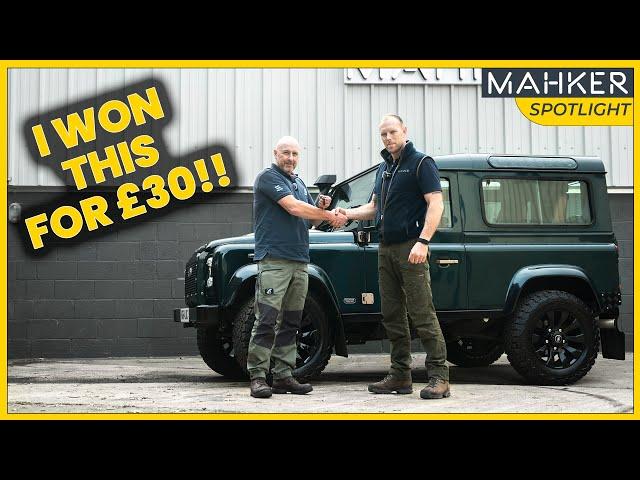 Kevin won this £60,000 Mahker Landrover Defender 90 for £30 on Raffall!