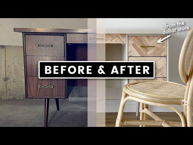 High End Furniture Makeover | Creating A Herringbone Wood Detail on a Budget