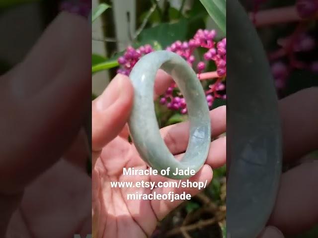 Translucent Apple Green with Milky White Genuine Burmese Jadeite Jade Bangle. #jade #bangles