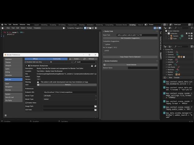 BuddyCode - Blender Coding Companion! Update Preview! Ollama / LM Studio Compatible