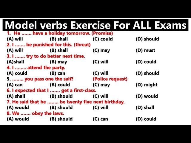 Model Verbs Exercise For ALL Exams | Can, Could, Will, Would, Should, etc