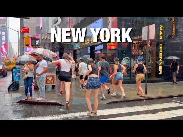 Heavy Rainstorm Walk Manhattan New York City Times Square 2024 - Umbrella Rain Sounds For Sleeping