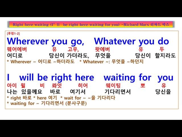 Right here waiting, Richard Marx 리차드 막스  롸잇 히어 웨이팅 가사 해석, 팝송풀이 노래방, I'll be right  here waiting for