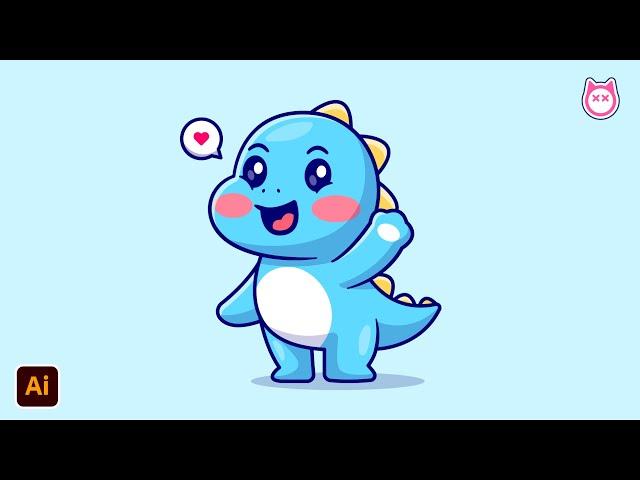 Tutorial Make Cute Dino Illustration Design  - (Adobe Illustrator)