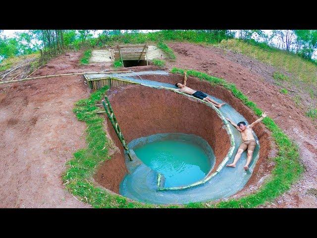 Build Swimming Pool Water Slide Around Secret Underground House