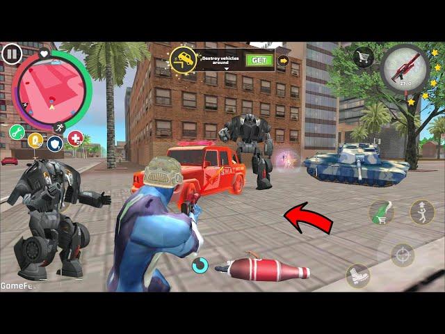 Rope Hero Vice Town (Rope Hero Fight Police Car Robot) Helicopter Destroyed by Laser Gun - HD