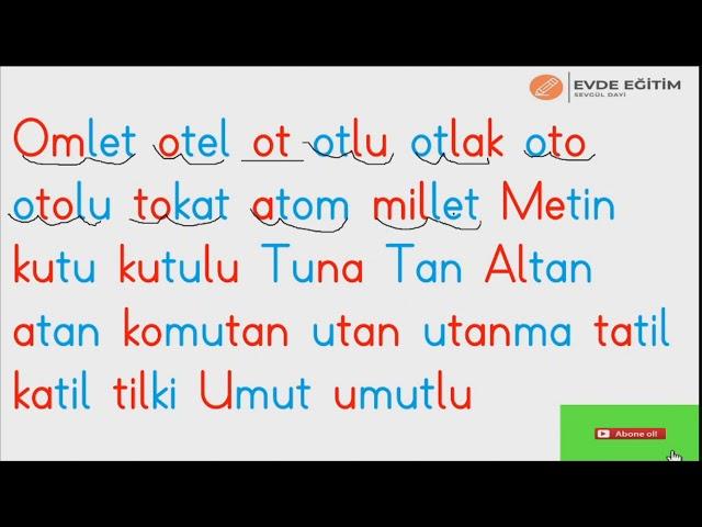 ELAKİN OMUT SES BİRLEŞTİRME ÇALIŞMALARI | T HARFİ HIZLI OKUMA METİNLERİ | T HARFİ DİKTE ÇALIŞMALARI