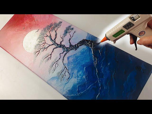 JAPANESE STYLE Glue Gun Art- Blood Moon  Acrylic Pouring! | AB Creative Tutorial