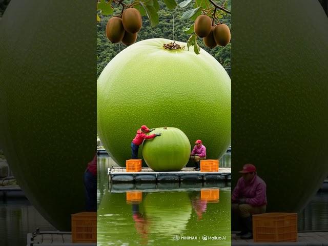 Giant Round Kiwi Growing in Hydroponics on a Floating Farm 