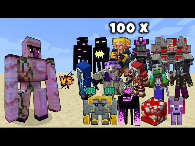 Enchanted Iron Golem vs Minecraft Dungeons Mobs x100