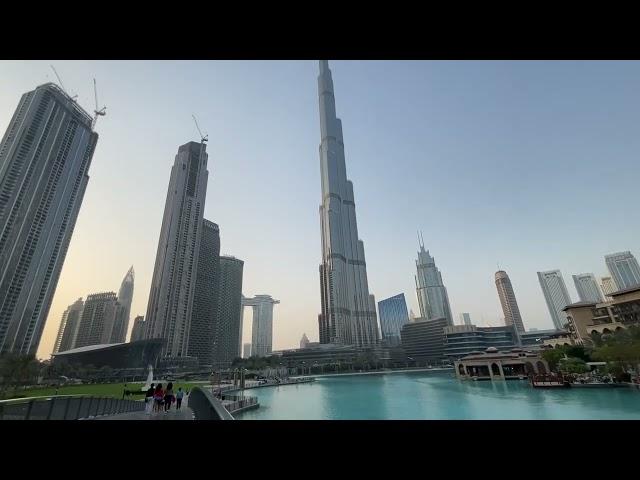 Walking around the Burj Khalifa at sunset