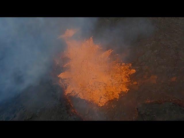 Drone Flies Over Active Icelandic Volcano