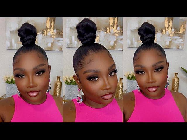 TOP KNOT BUN WITH BRAIDING HAIR | NO HEAT PROTECTIVE STYLE | WATCH ME WORK | Imani Tierra