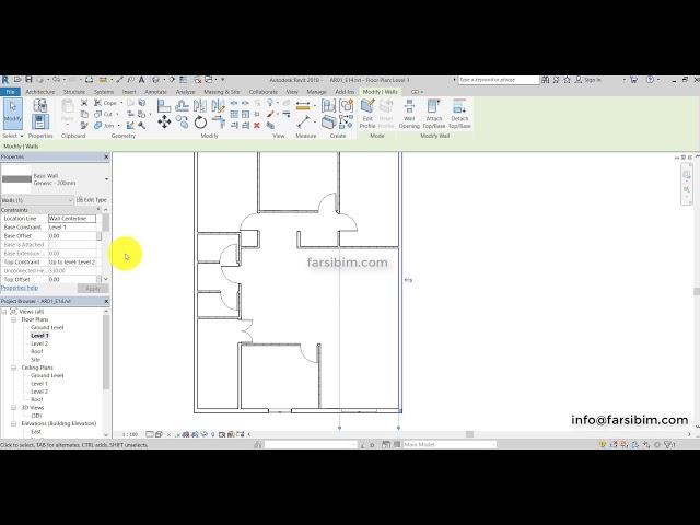 آموزش رویت معماری-فصل 2 قسمت 2 تغییر مصالح دیوار  - Revit Architecture