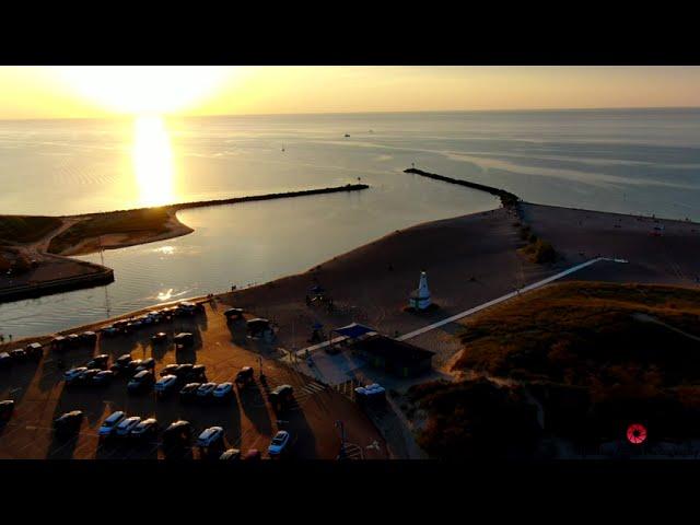 Sun Setting On New Buffalo Last Sunset Of The Summer 4K Drone Footage