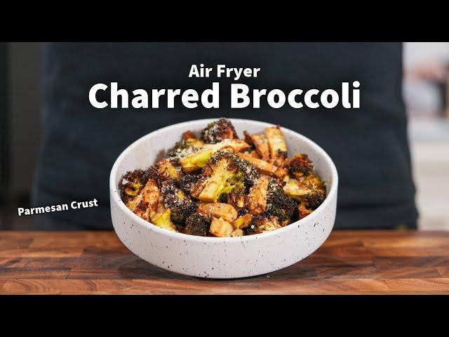 Charred Air Fryer Parmesan Crusted Broccoli | 15 Minute Recipes