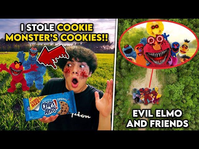 DRONE CATCHES EVIL ELMO AND FRIENDS IN REAL LIFE!! (I STOLE COOKIE MONSTER'S COOKIES)