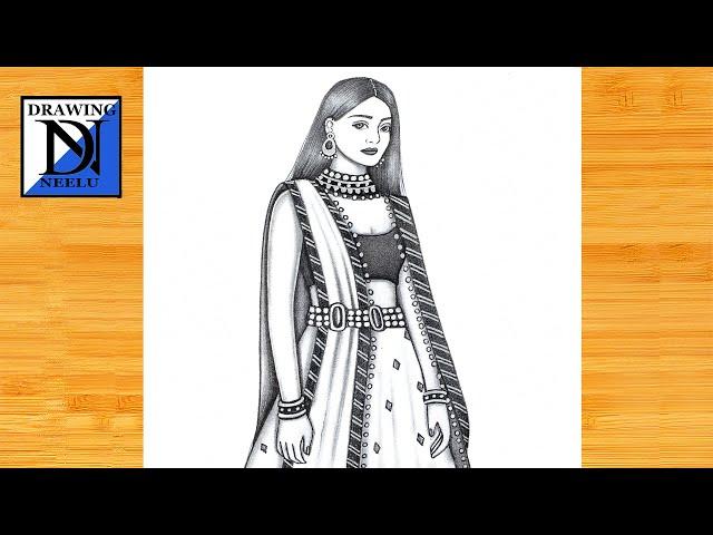 How to draw a Beautiful traditional Girl -Pencil sketch || Drawing easy for beginner || Girl drawing