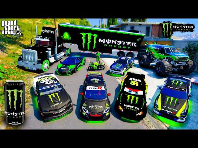 GTA 5 - Stealing MONSTER ENERGY SUPER CARS with Franklin! (Real Life Cars #177)