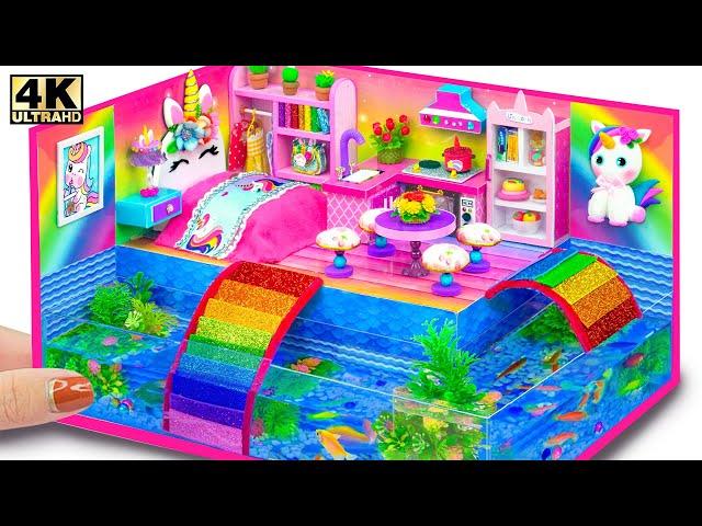 DIY Miniature House ️ How To Make Cute Rainbow Unicorn House with Aquarium Around from Cardboard