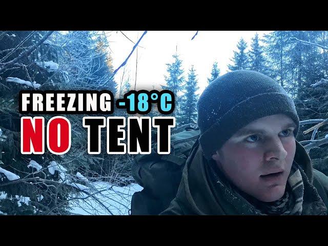 SURVIVING -18°C with NO TENT (1st Winter Camping Adventure)