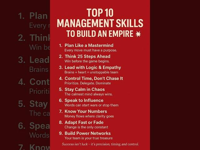 Top 10 Management Skills to Build an Empire  #management #skills #shorts #business