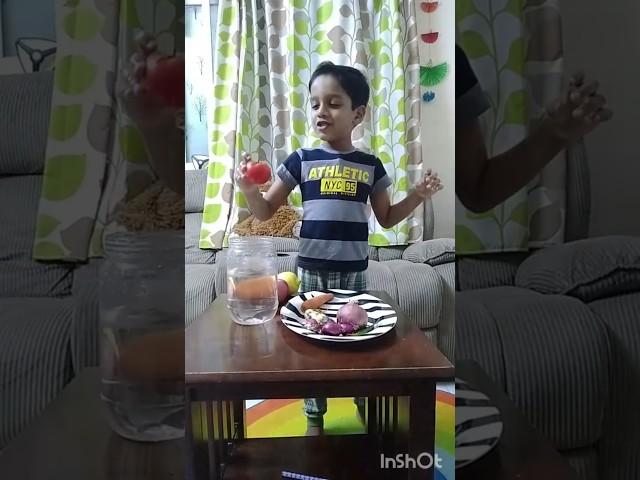 Little Rishi shows sink and float experiments with fruits and vegetables.#science #evs #experiments