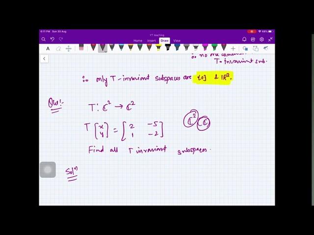 Lecture 104 Linear Algebra (Problems on invariant subspaces)