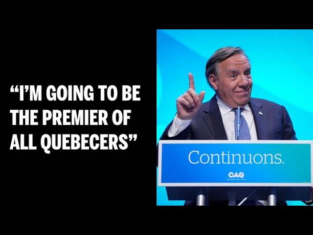 François Legault addresses CAQ supporters after winning his second majority government