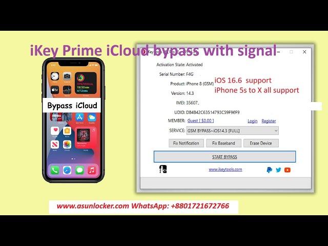 iCloud bypass iPhone 6s by iKey Prime ios 16.6 support