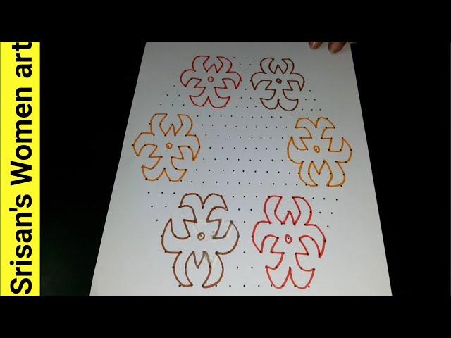 Simple rangoli design with dots/ 21×11 dots kolam for beginners/ kolam with dots